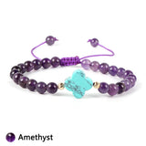 Turquoise 4 Leaf Clover Bracelet Women Tiger Eye Amethyst Pink Crystal Beads