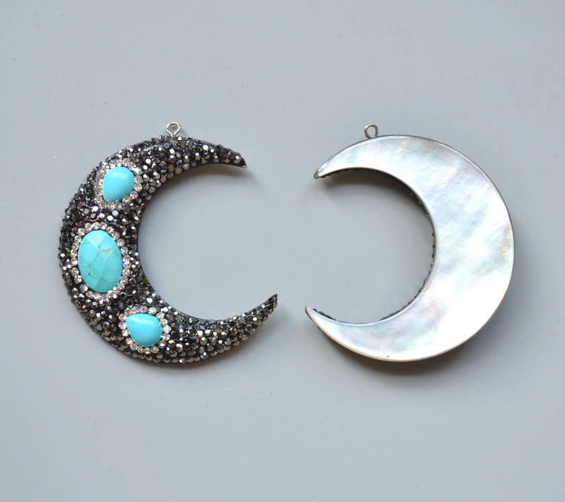 Turquoise Shell Crescent Moon Pendant with Crystal Zircon