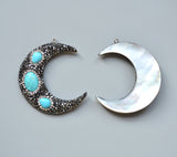 Turquoise Shell Crescent Moon Pendant with Crystal Zircon