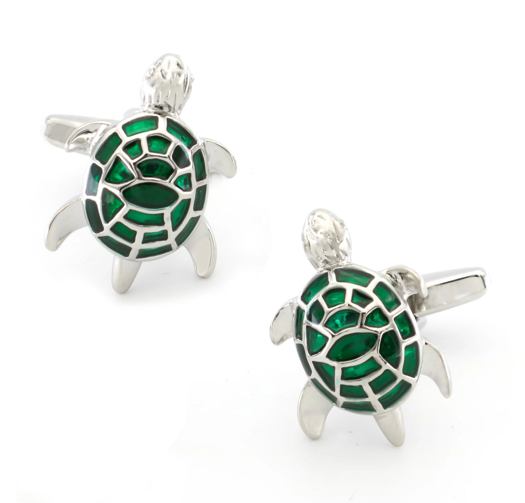 Turtle Cuff Links For Men Tortoise Brass Material Green Cufflinks