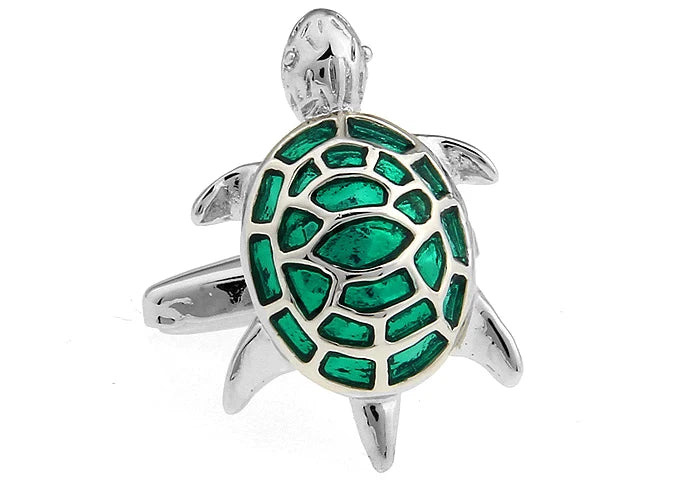 Turtle Cuff Links For Men Tortoise Brass Material Green Cufflinks