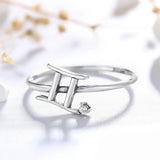 Gemini Constellation Ring 925 Sterling Silver Zirconia Vintage Fine Jewelry