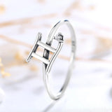 Gemini Constellation Ring 925 Sterling Silver Zirconia Vintage Fine Jewelry