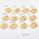 12 Constellations Copper 18K Coin Pendant Jewelry Making DIY 2pcs