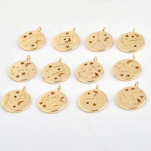 12 Constellations Copper Coin Pendant DIY Earrings Necklace Accessories