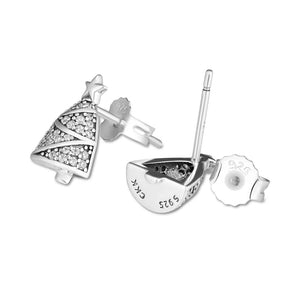 Christmas Tree Stud Earrings 925 Sterling Silver Clear CZ