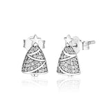 Christmas Tree Stud Earrings 925 Sterling Silver Clear CZ