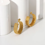 Twist CC Circle Earrings 18K Plated Stainless Steel Hoops for Women