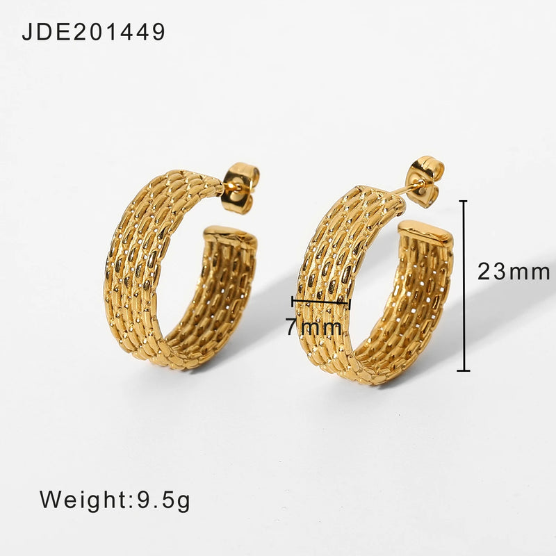 Twist CC Circle Earrings 18K Plated Stainless Steel Hoops for Women