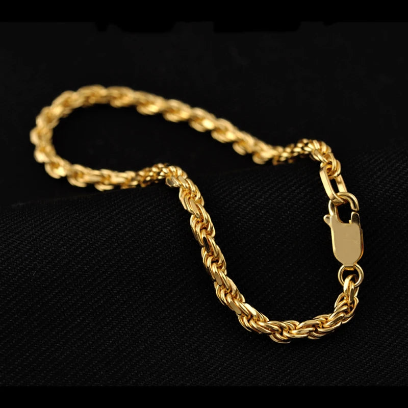 925 Sterling Silver Twist Rope Chain Bracelets for Women Men