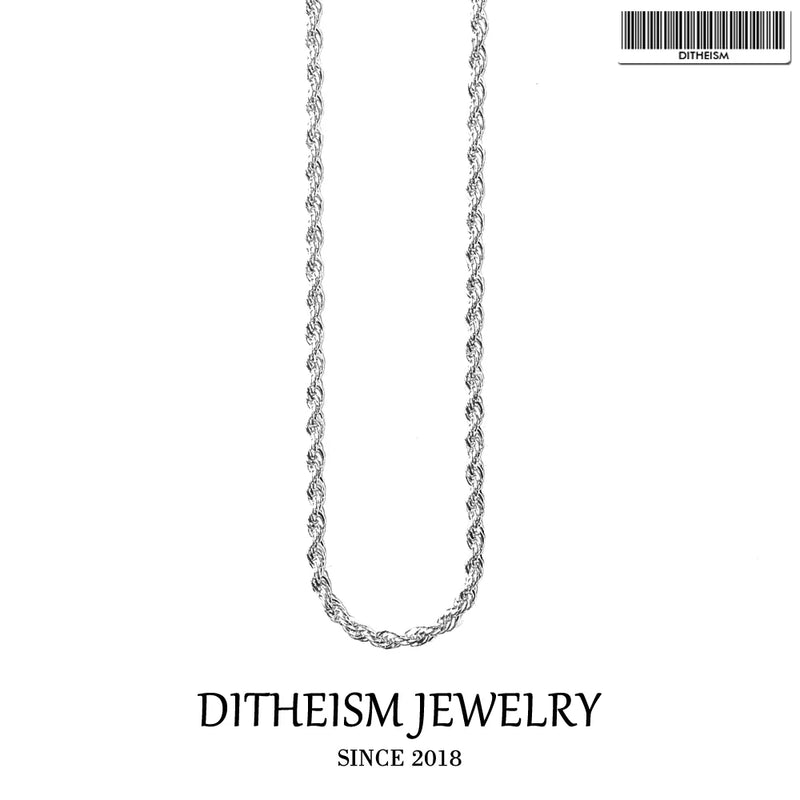 Twisted Cord Silver Chain Necklace, 925 Sterling Silver Jewelry