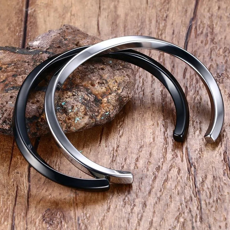 Stainless Steel Twisted Cuff Bracelet Men Unisex 59mm