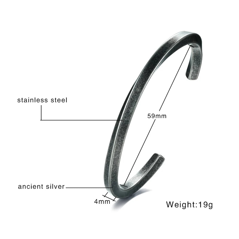 Stainless Steel Twisted Cuff Bracelet Men Unisex 59mm