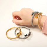 Stainless Steel Rope Chain Cuff Bracelets, Adjustable Couple Bangles