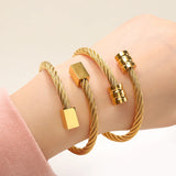 Stainless Steel Rope Chain Cuff Bracelets, Adjustable Couple Bangles