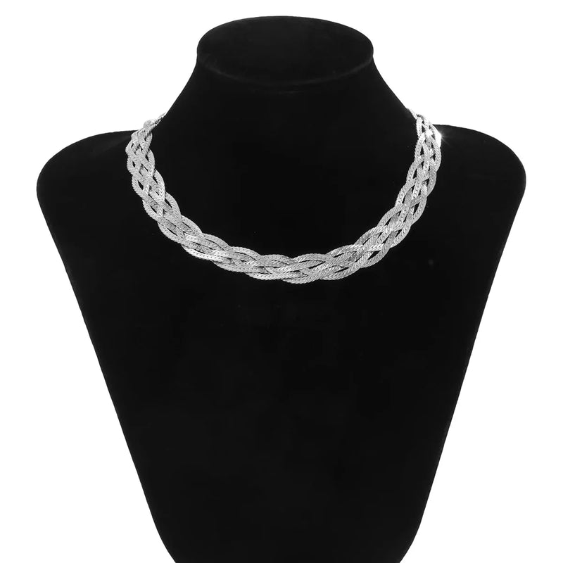 Twisted Silver Layered Chokers Vintage Weaved Necklaces