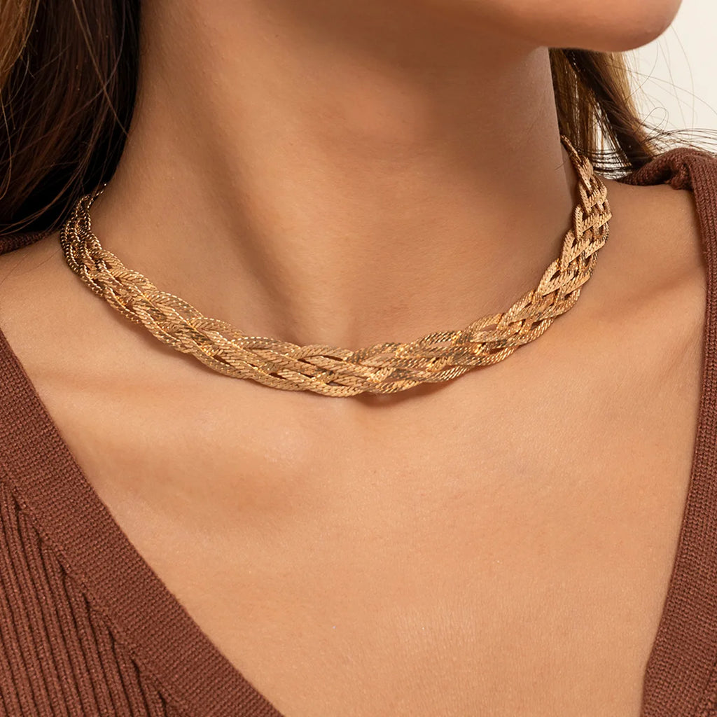 Twisted Silver Layered Chokers Vintage Weaved Necklaces