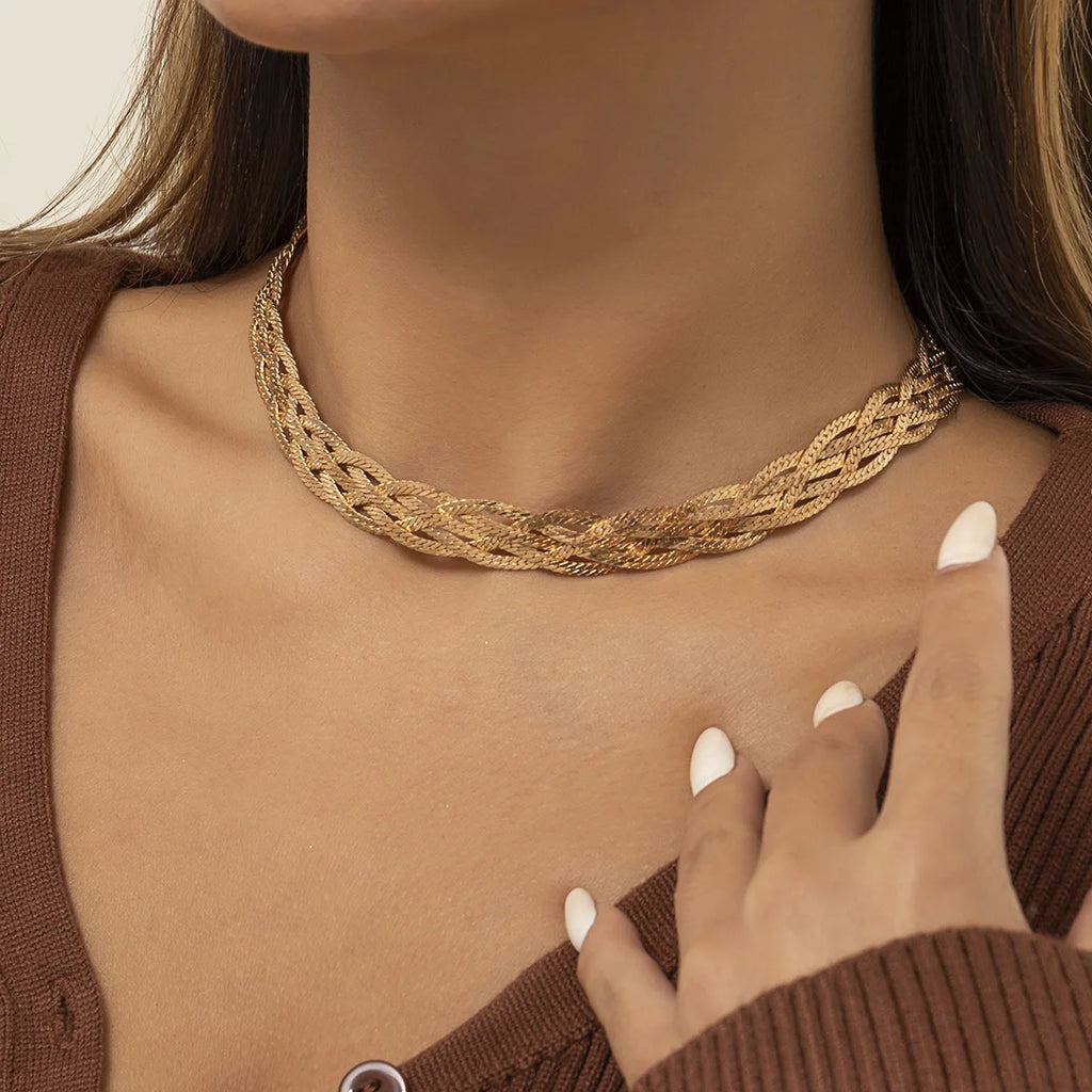 Twisted Silver Layered Chokers Vintage Weaved Necklaces