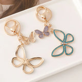 Butterflies Rhinestone Crystal Women Keychain Charm Pendant Key Ring