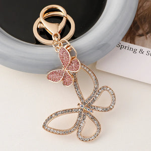 Butterflies Rhinestone Crystal Women Keychain Charm Pendant Key Ring