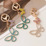 Butterflies Rhinestone Crystal Women Keychain Charm Pendant Key Ring