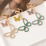 Butterflies Rhinestone Crystal Women Keychain Charm Pendant Key Ring