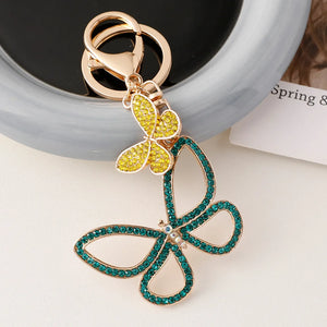 Butterflies Rhinestone Crystal Women Keychain Charm Pendant Key Ring