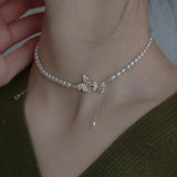 Butterfly Zircon Pearl Necklace Collarbone Chain High-end Women's Tide