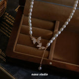 Butterfly Zircon Pearl Necklace Collarbone Chain High-end Women's Tide