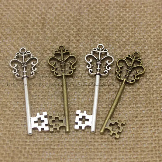 Antique Metal Crown Keys Charms 20pcs