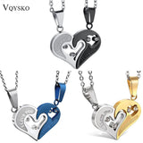 Stainless Steel Couple Necklace Heart CZ Puzzle Matching