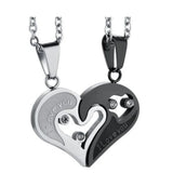 Stainless Steel Couple Necklace Heart CZ Puzzle Matching