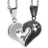 Stainless Steel Couple Necklace Heart CZ Puzzle Matching