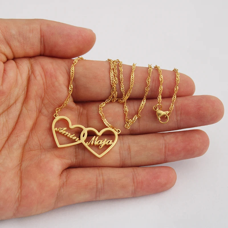 Two Hearts Mother-Daughter Names Necklace Personalized Jewelry