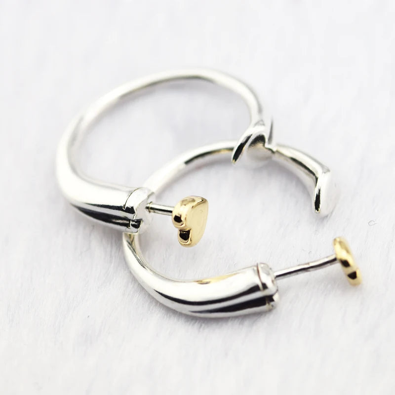 Two Hearts Hoop Earrings 925 Sterling Silver Jewelry