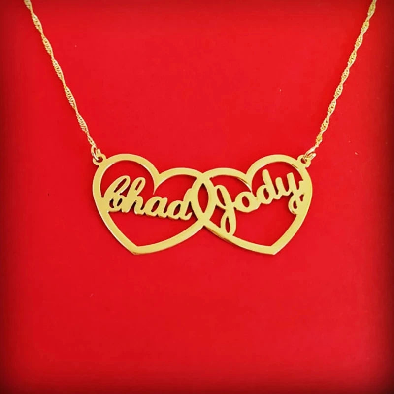 Two Hearts Statement Kolye Letter Jewelry Personalized Name Necklaces
