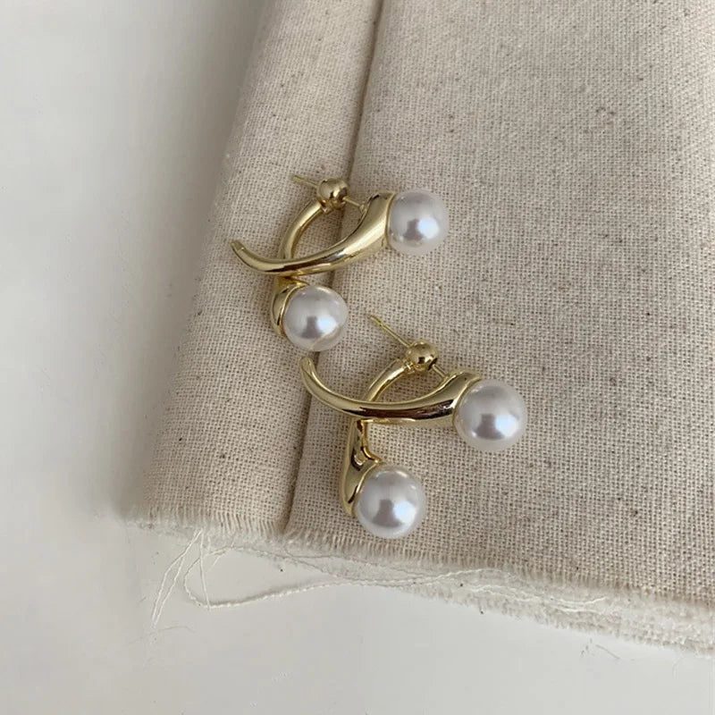 Two Pearls Metal Post Earrings Fancy Jewelry Vacation Accessories