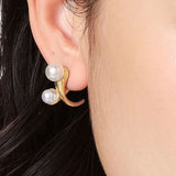 Two Pearls Metal Post Earrings Fancy Jewelry Vacation Accessories
