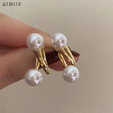 Two Pearls Metal Post Earrings Fancy Jewelry Vacation Accessories