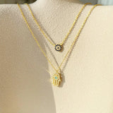 925 Silver Zircon Evil Eye Pendant Necklace Vintage Demon Eye Fatima Hand Choker