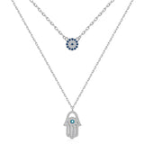 925 Silver Zircon Evil Eye Pendant Necklace Vintage Demon Eye Fatima Hand Choker