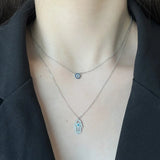 925 Silver Zircon Evil Eye Pendant Necklace Vintage Demon Eye Fatima Hand Choker