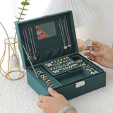 Velvet Jewelry Box Organizer with Lock Mirrored Gift