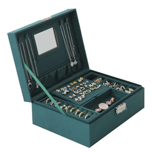 Velvet Jewelry Box Organizer with Lock Mirrored Gift