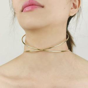 Metal Line Intersect Rigid Torques Choker Necklace Punk Bijoux Hiphop