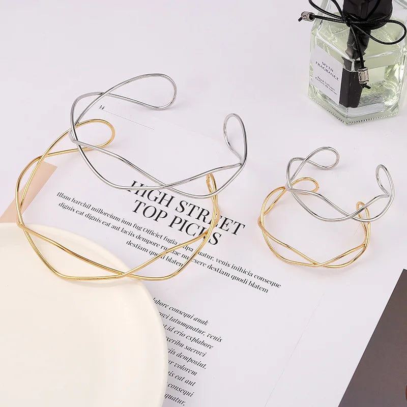 Metal Line Rigid Choker Bib Neck Torques Statement Jewelry Sets Bijoux