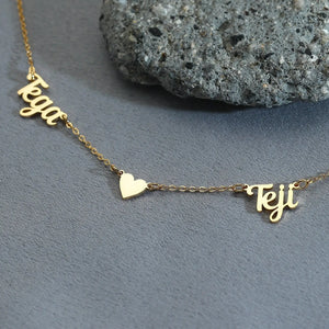 Two Name Necklace with Heart, Double Name Necklace