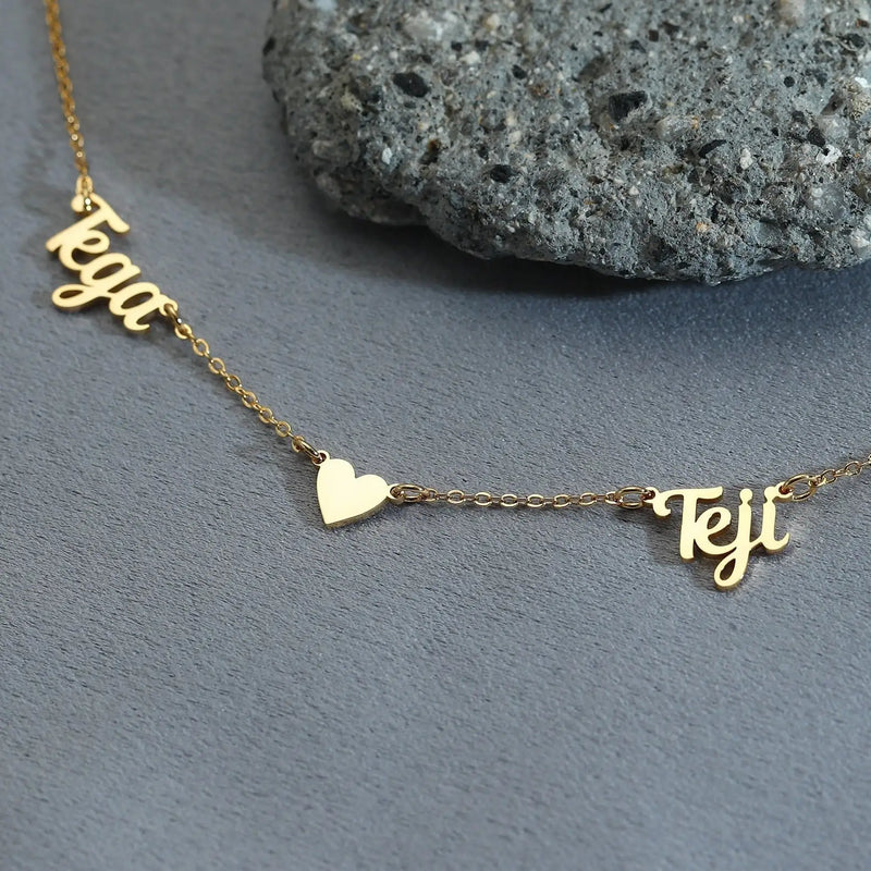Two Name Necklace with Heart, Double Name Necklace