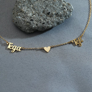 Two Name Necklace with Heart, Double Name Necklace