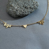 Two Name Necklace with Heart, Double Name Necklace